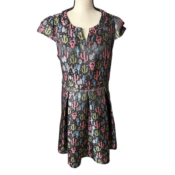 Modcloth Jacquard Cactus Print Fit & Flare Dress Black/Multi-Color Size 20 - Picture 2 of 7